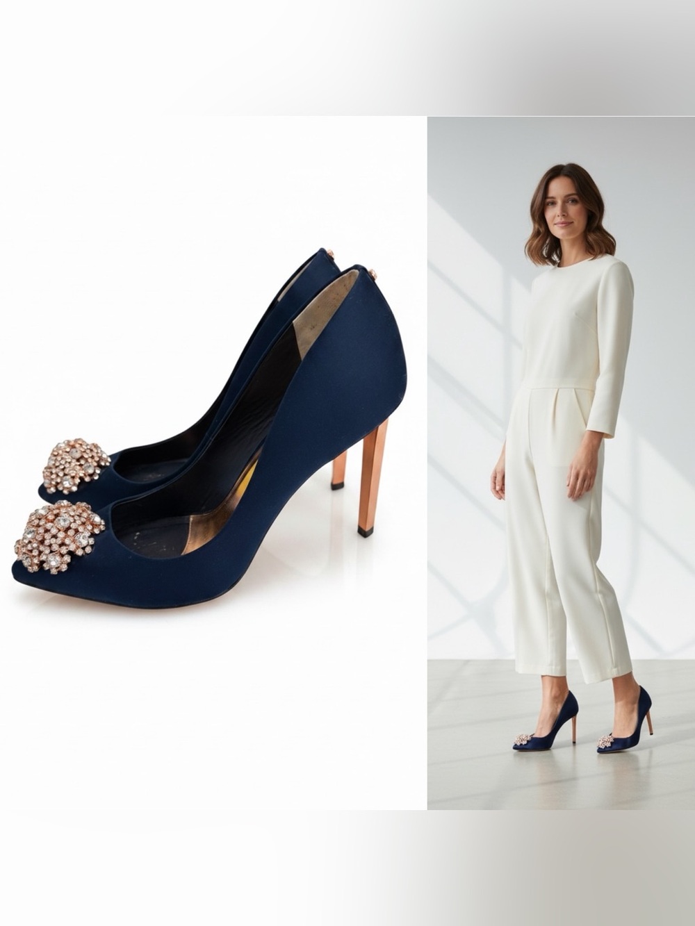 Ted Baker Peetch formal navy blue embellished stiletto high heel shoe EU 39